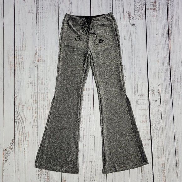 SHEIN Pants - Shein Women's Small Black Glitter Gypsy Sexy Rave High Rise Flare Pants